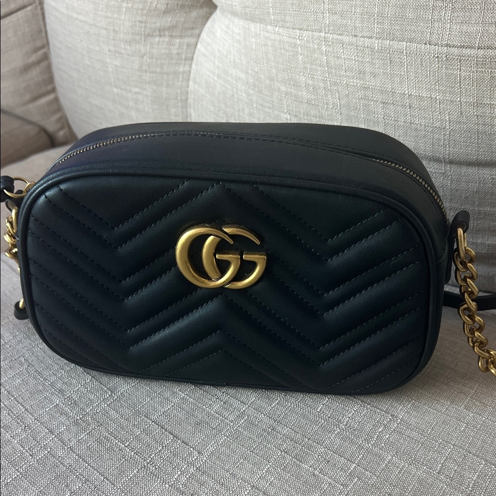 Gucci Black Quilted Crossbody Bag with Gold Accents